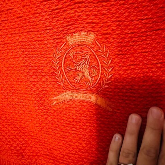 TOMMY HILFIGER Dark Orange Ribbed Knit V-Neck Logo Embroidered Sweater Size S - Picture 6 of 6